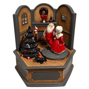 Dancing Santa & Mrs Clause Christmas Music Box Scioto Mold Vintage Silver Bells